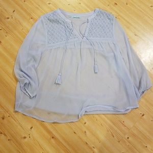 Light blue see through peasant top